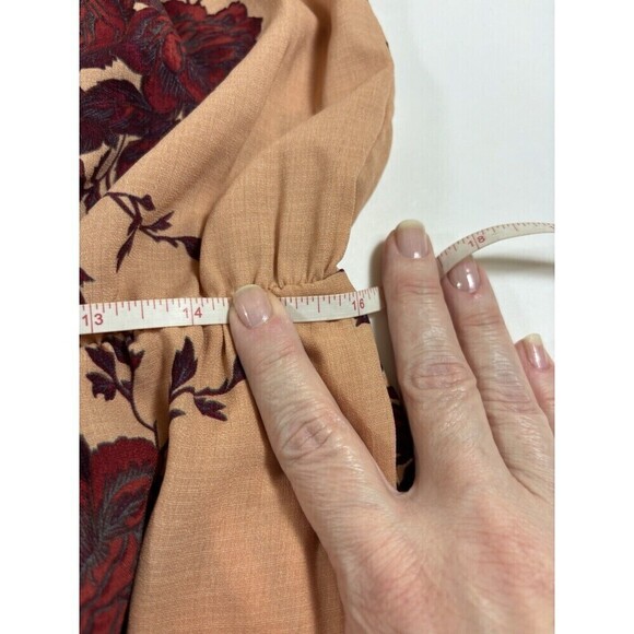 Bobeau Sundress Dress Peach Burgundy Floral Large Ribbon Straps Midi - Picture 6 of 11
